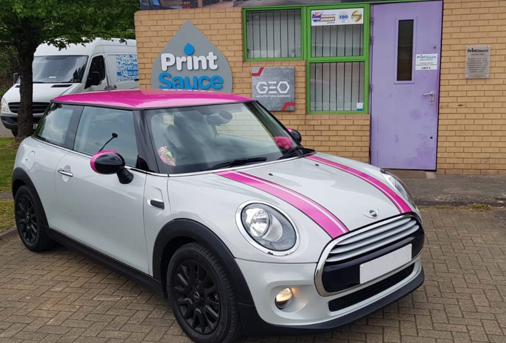 Mini cooper - After photo of pink vinyl being applied