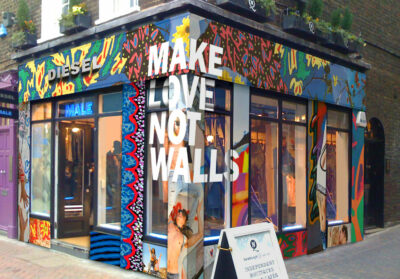 Make Love not Walls branding applied to the Diesel store London, by Sauce Signage & displays