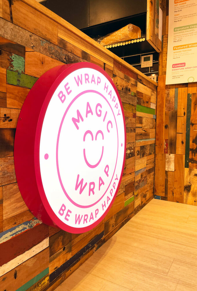 Circular lightbox sign, made by Sauce at Magic Wrap Cardiff